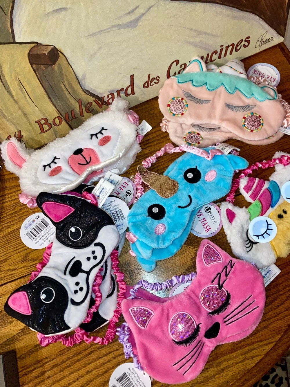 3 Kids Plush Sleep Masks -  Assorted - Llama, Dog, Unicorn, etc. NWT